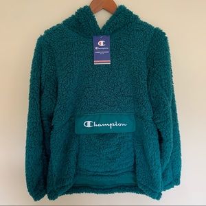 Champion Green Sherpa Pullover Hoodie Large